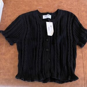 Double Zero Black Cable Knit Button-Up Cardigan
